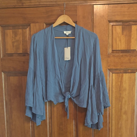 Elan Slate Blue Tie-Front Blouse - Picture 1 of 8